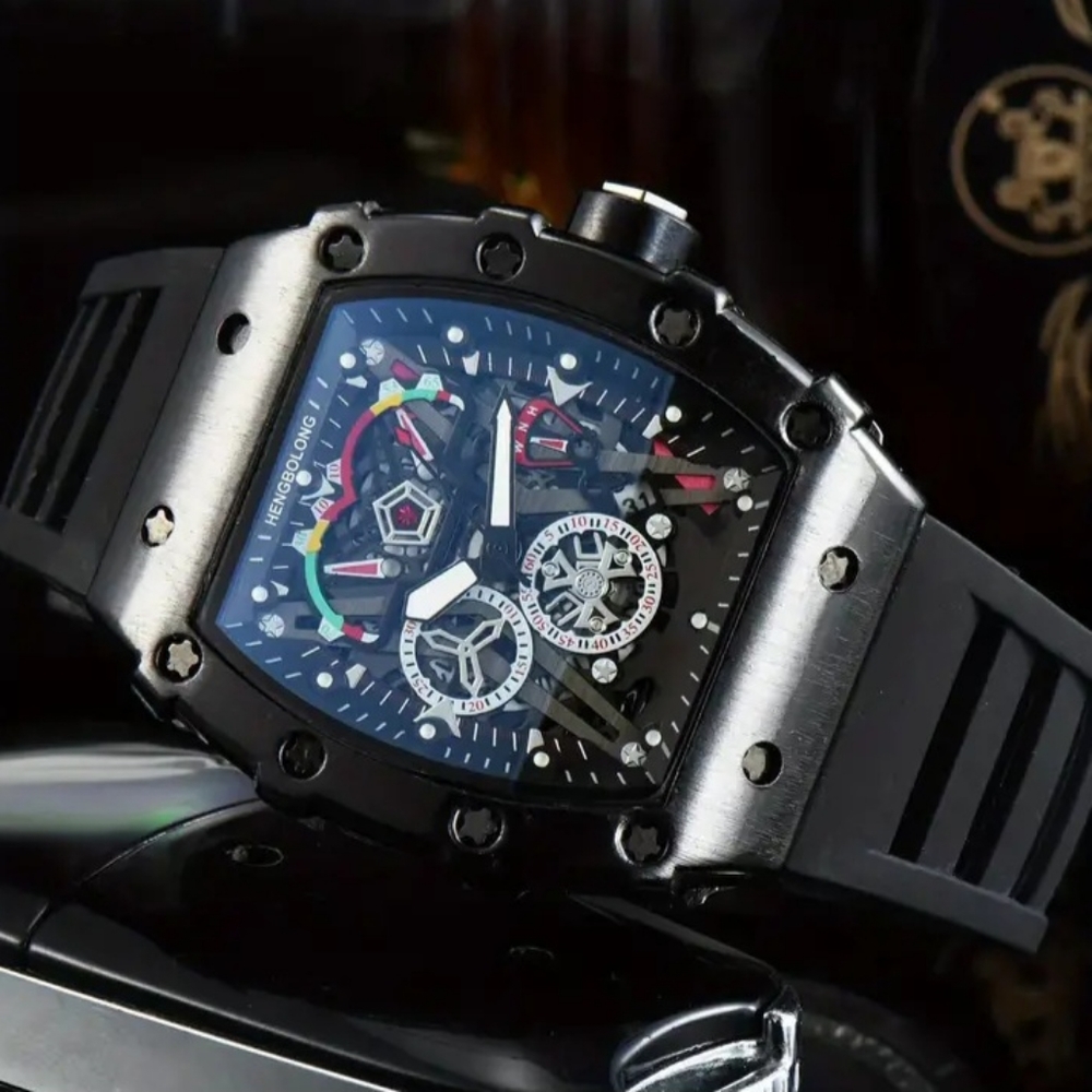 Men's Watch Transparent Tonneau Mechanical Watch Quartz Watch Skeleton Watch